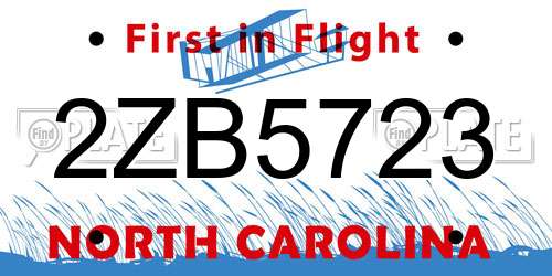 2ZB5723 North Carolina License Plate