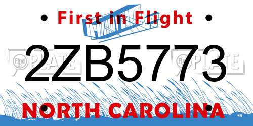 2ZB5773 North Carolina License Plate