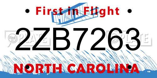 2ZB7263 North Carolina License Plate