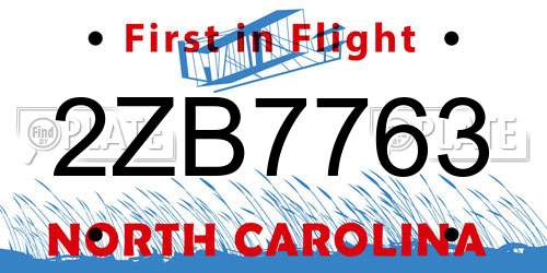 2ZB7763 North Carolina License Plate