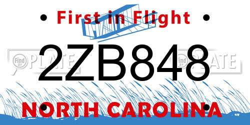 2ZB848 North Carolina License Plate