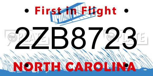 2ZB8723 North Carolina License Plate