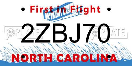 2ZBJ70 North Carolina License Plate