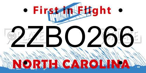 2ZBO266 North Carolina License Plate