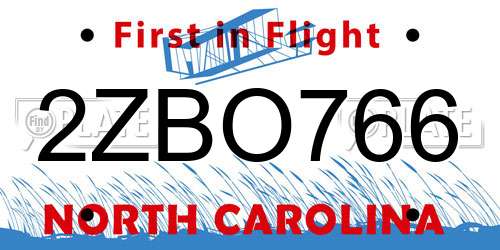 2ZBO766 North Carolina License Plate