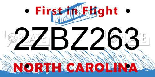 2ZBZ263 North Carolina License Plate