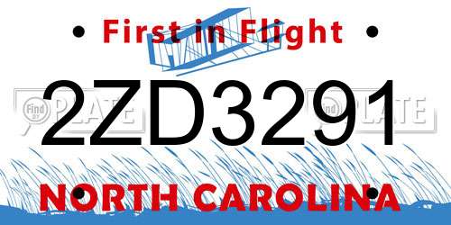 2ZD3291 North Carolina License Plate