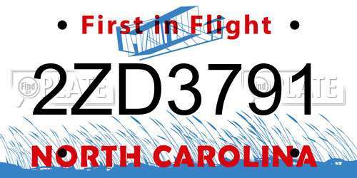 2ZD3791 North Carolina License Plate