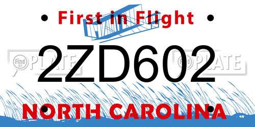 2ZD602 North Carolina License Plate