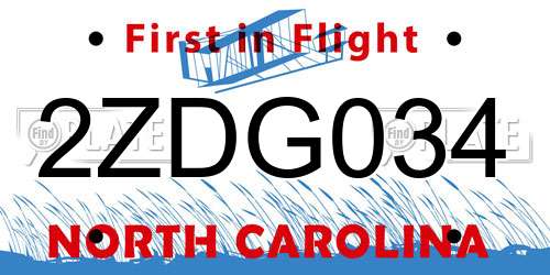 2ZDG034 North Carolina License Plate