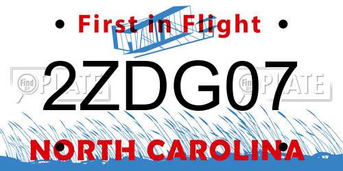 2ZDG07 North Carolina License Plate