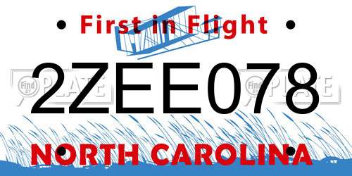2ZEE078 North Carolina License Plate