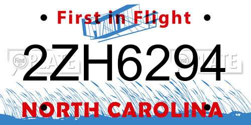 2ZH6294 North Carolina License Plate
