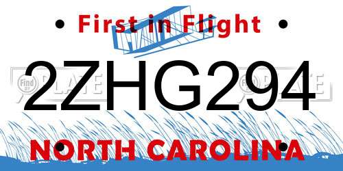 2ZHG294 North Carolina License Plate