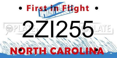 2ZI255 North Carolina License Plate