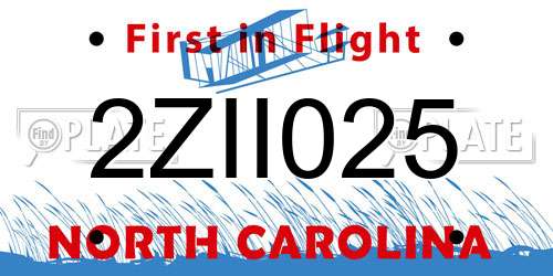 2ZII025 North Carolina License Plate