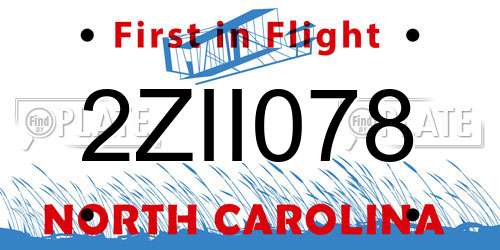 2ZII078 North Carolina License Plate