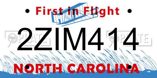 2ZIM414 North Carolina License Plate