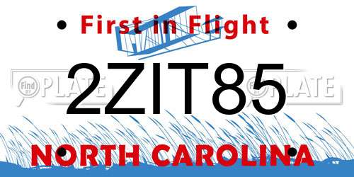 2ZIT85 North Carolina License Plate