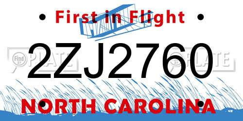2ZJ2760 North Carolina License Plate