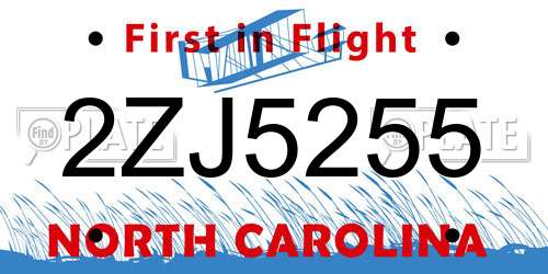 2ZJ5255 North Carolina License Plate