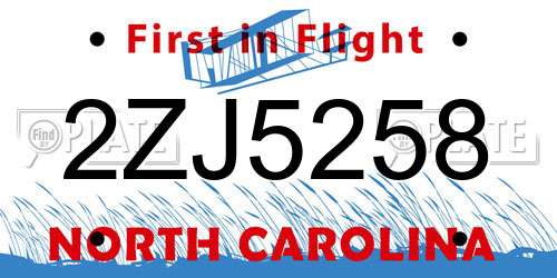 2ZJ5258 North Carolina License Plate