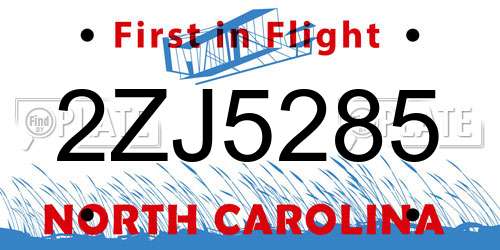 2ZJ5285 North Carolina License Plate