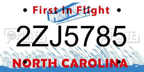 2ZJ5785 North Carolina License Plate