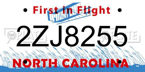 2ZJ8255 North Carolina License Plate