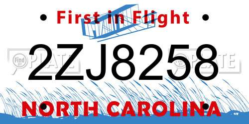 2ZJ8258 North Carolina License Plate