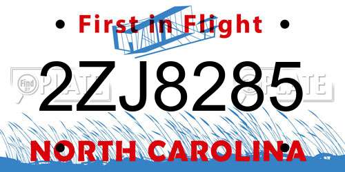 2ZJ8285 North Carolina License Plate