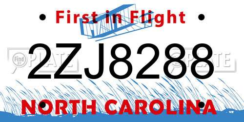 2ZJ8288 North Carolina License Plate