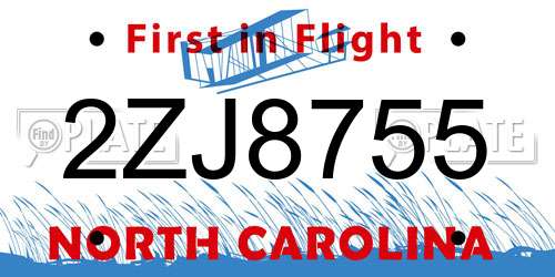 2ZJ8755 North Carolina License Plate