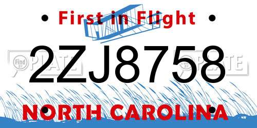 2ZJ8758 North Carolina License Plate