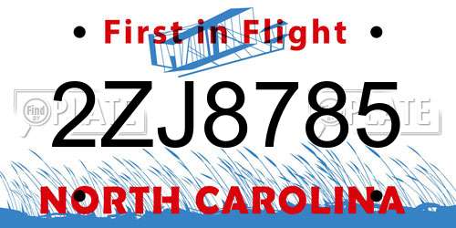 2ZJ8785 North Carolina License Plate