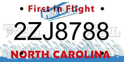 2ZJ8788 North Carolina License Plate