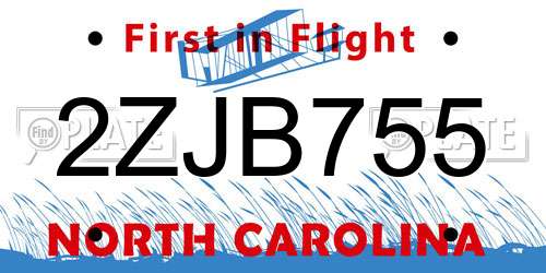2ZJB755 North Carolina License Plate