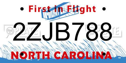 2ZJB788 North Carolina License Plate