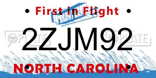 2ZJM92 North Carolina License Plate