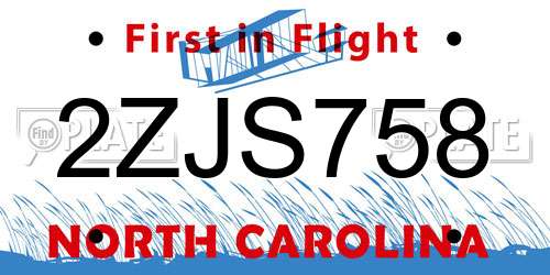 2ZJS758 North Carolina License Plate