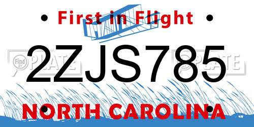 2ZJS785 North Carolina License Plate