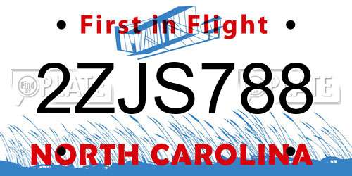 2ZJS788 North Carolina License Plate
