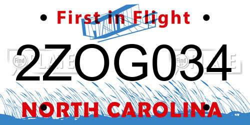 2ZOG034 North Carolina License Plate