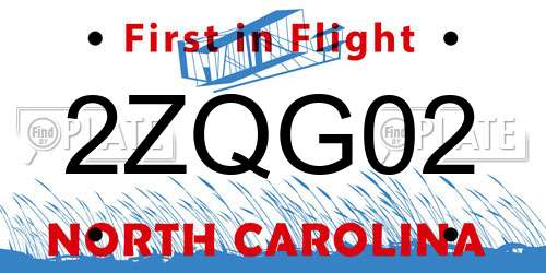 2ZQG02 North Carolina License Plate