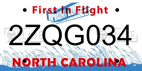 2ZQG034 North Carolina License Plate