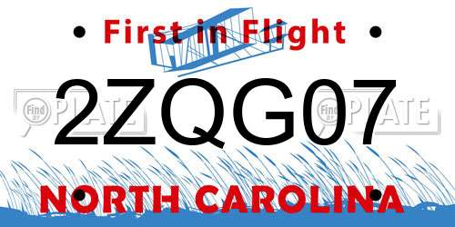2ZQG07 North Carolina License Plate