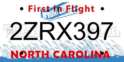 2ZRX397 North Carolina License Plate