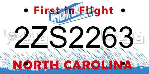 2ZS2263 North Carolina License Plate