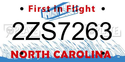 2ZS7263 North Carolina License Plate