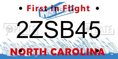 2ZSB45 North Carolina License Plate
